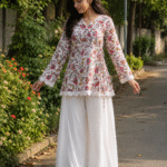 “Fia” Floral Top with Flowy White Palazzo W22 - women dress online bd