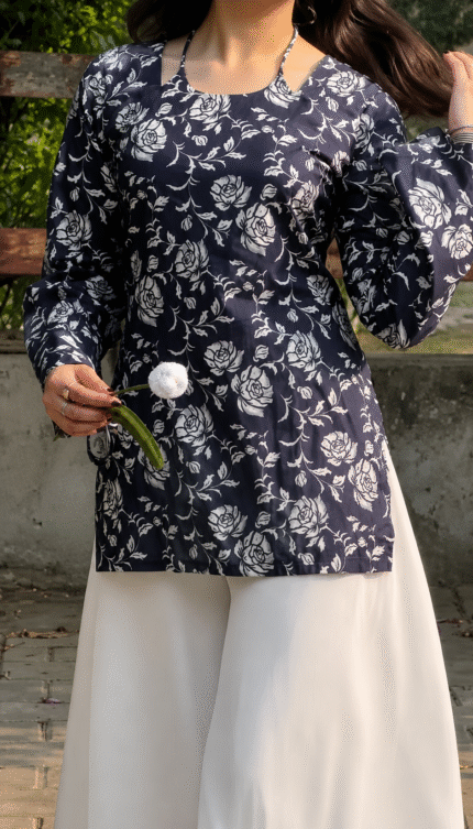 “Arla” Floral Top with Flowy White Palazzo W24 - women dress online bd
