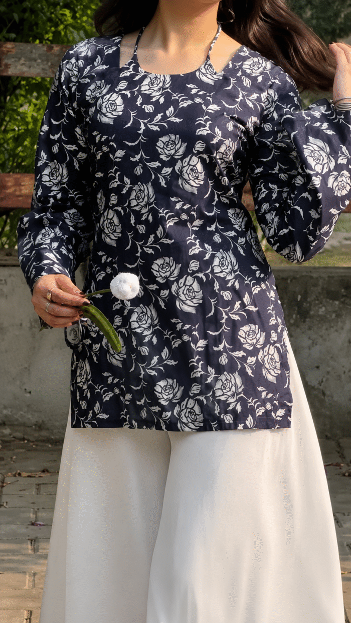 “Arla” Floral Top with Flowy White Palazzo W24 - women dress online bd