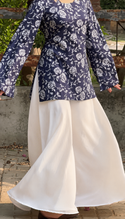 “Arla” Floral Top with Flowy White Palazzo W24 - women dress online bd
