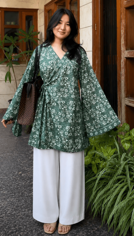 “Ema” Floral Top with Flowy White Palazzo W26 – product view