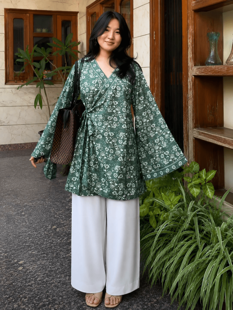 “Ema” Floral Top with Flowy White Palazzo W26 – product view