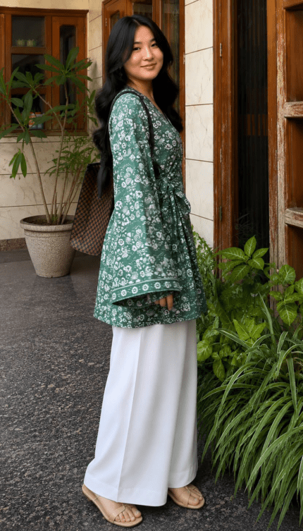 “Ema” Floral Top with Flowy White Palazzo W26 – detail view 2