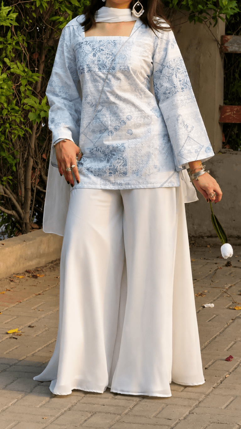 “Fiahha” Floral Top with Flowy White Palazzo W14 – product view