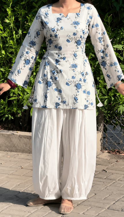“Mere Humsafar” Floral Top with Flowy White Palazzo W13 – product view