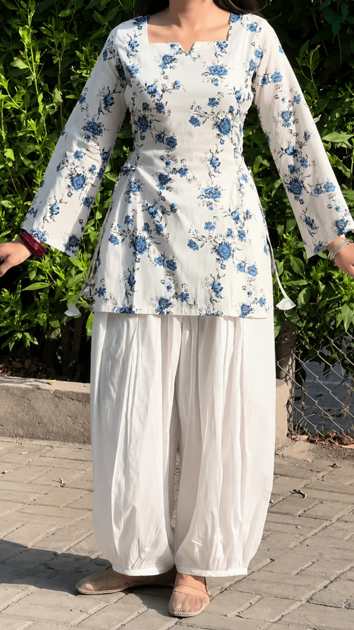 “Mere Humsafar” Floral Top with Flowy White Palazzo W13 – product view