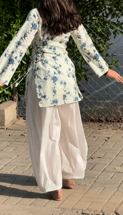“Mere Humsafar” Floral Top with Flowy White Palazzo W13 – detail view 2