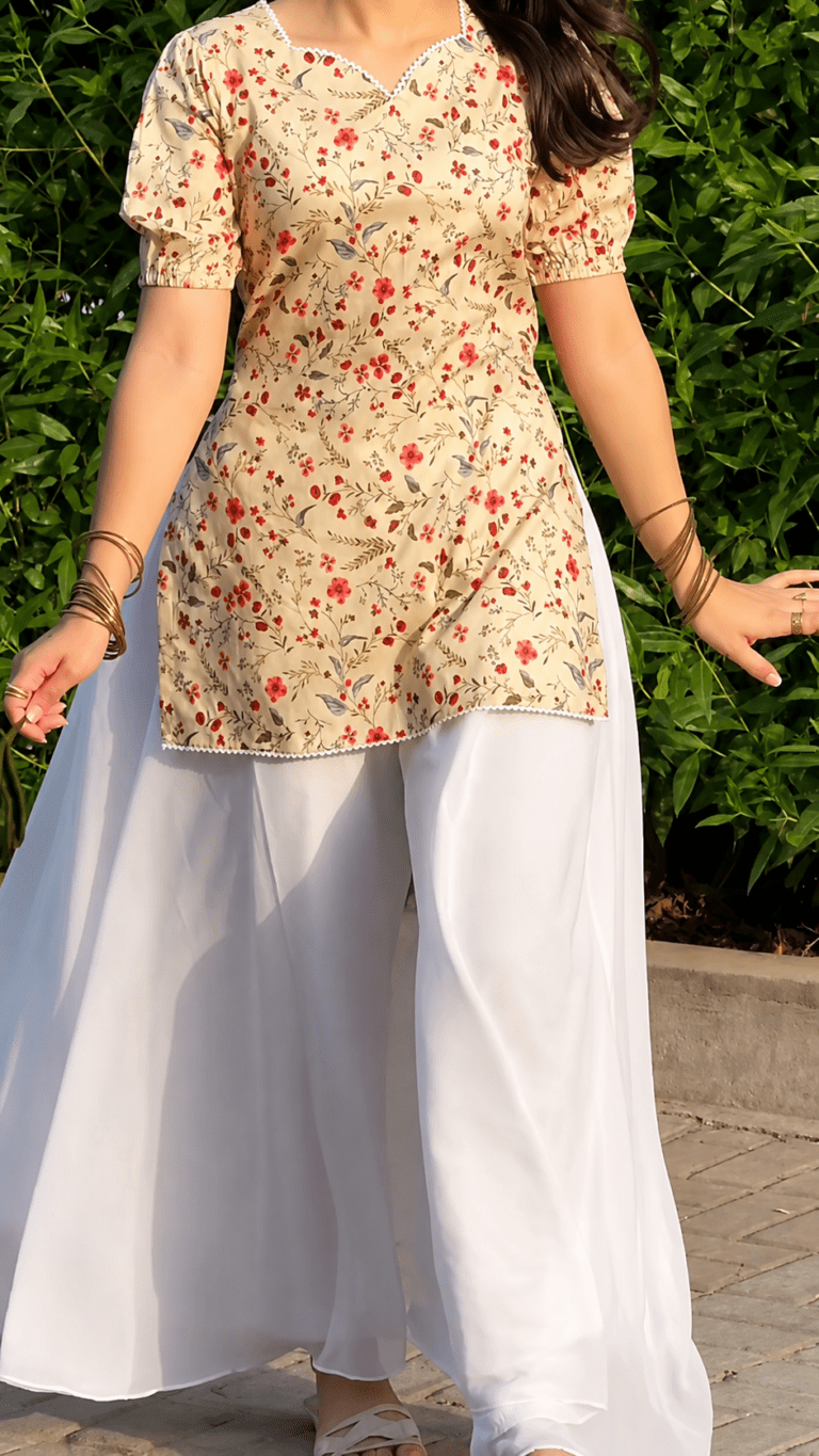 “Urban” Floral Top with Flowy White Palazzo W12 – product view